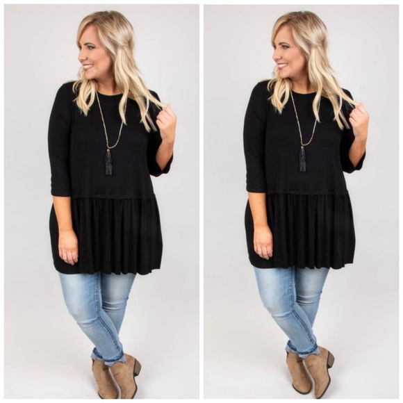 Tops - Plus Size Black Ruffled Tunic